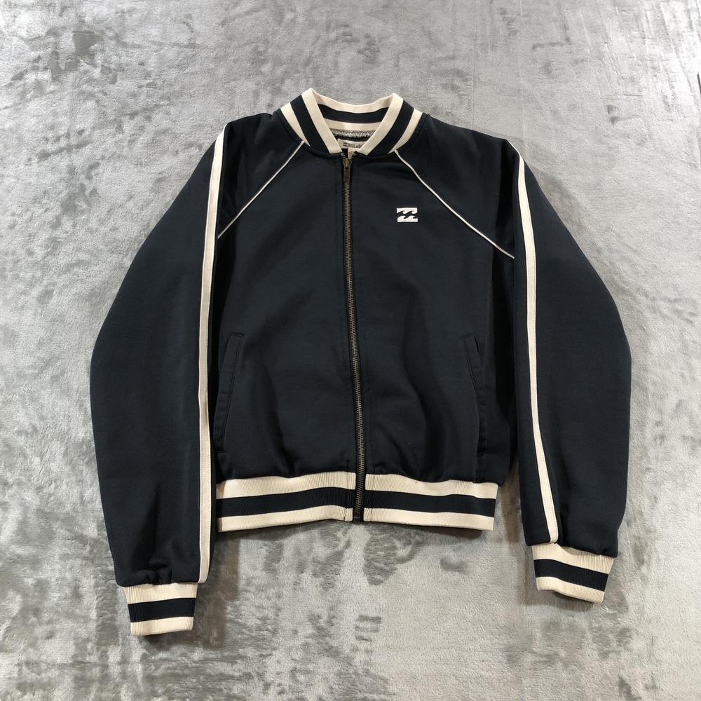 Billabong Varsity Jacket womens Small Black White Full Zip Skate Bomber Jacket
